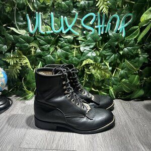 Justin Western 506 Black Leather Boots 5 D Soft Toe Hiram Kiltie Lace Roper